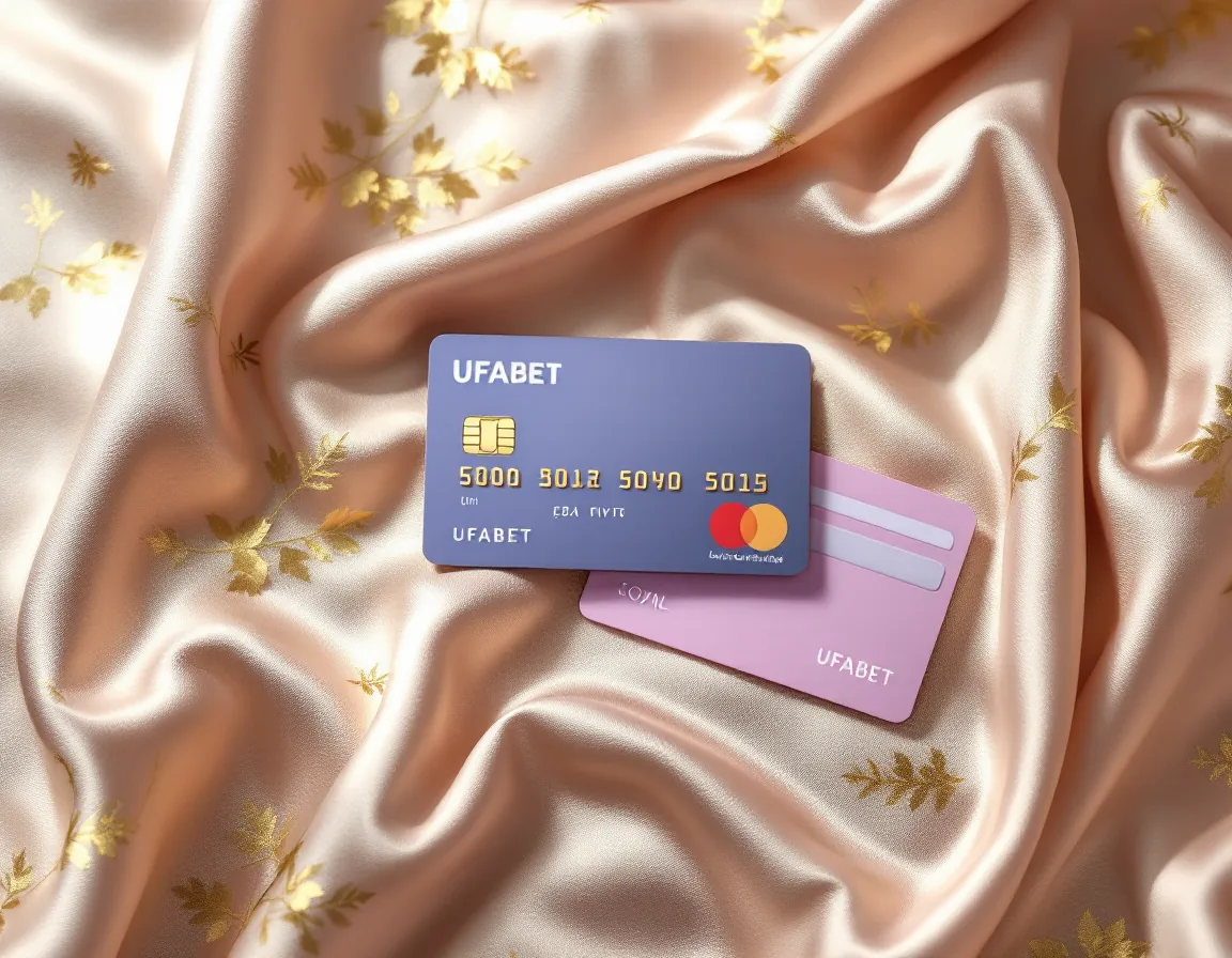 Flat-lay composition of banking icons (bank card, QR code, digital wallet symbols) arranged on luxury silk fabric with gold leaf texture, soft morning light from above, subtle Thai cultural motifs, premium matte finish.